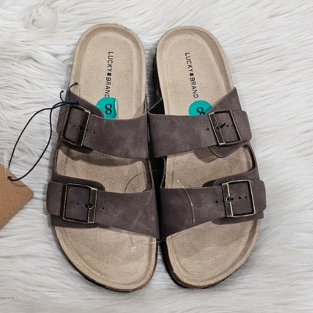 Lucky brand blanc  footbed  double buckle Taupe  slides sandals